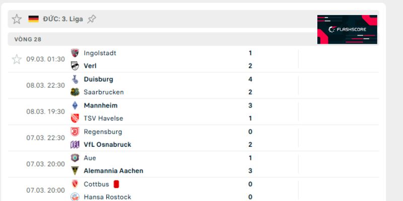 Flashscore hiển thị tỷ số trực tiếp theo thời gian thực